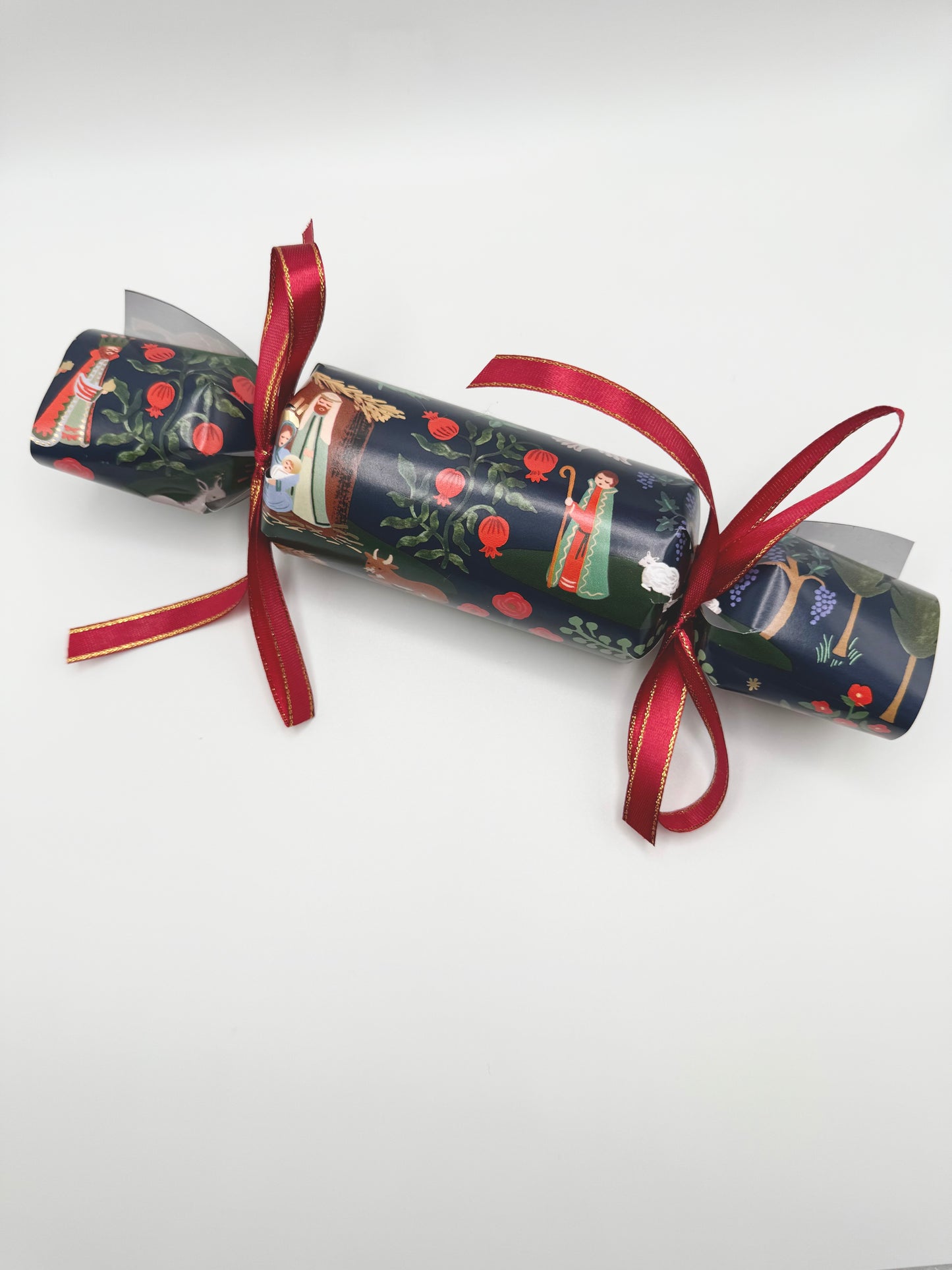 Set of 2 Traditional British Christmas Crackers - Handmade - Navy Nativity